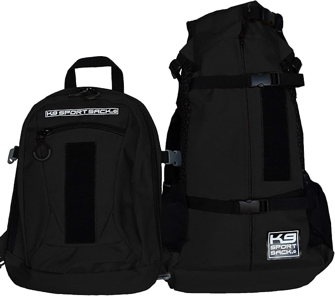 K9 Sport Sack Plus 2 - Small, Jet Black - Ideal for Dogs 13-16” Long - Adjustable, Backpack-Style Carrier with Multi-Functional Storage Pack, Thick Shoulder Straps &amp; Padded Back Panel