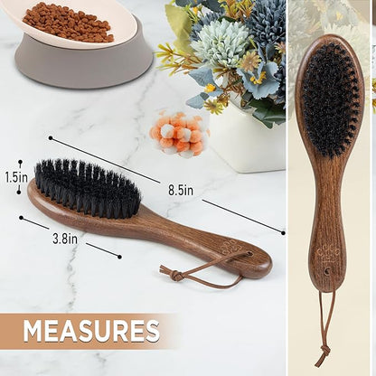Takavu Boar Bristle Cat Hair Brush, Gentle Grooming Brush with Natural Bristles and Wooden Handle for Sensitive Skin, Pet Cleaning Supplies Keeping Your Cat&