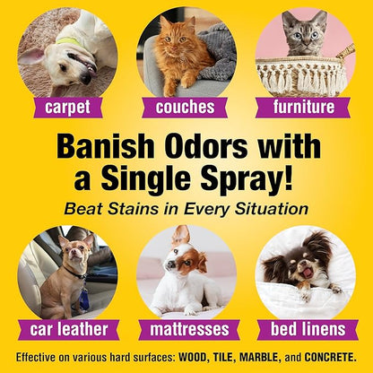 Pet Carpet Cleaner &amp; Urine Odor Eliminator for Strong Odor - 128oz Enzyme Cleaning Spray for Cat &amp; Dog Pee - Spot Cleaner for Carpet Upholstery, Marble, Tile, Wood - Carpet Deodorizer