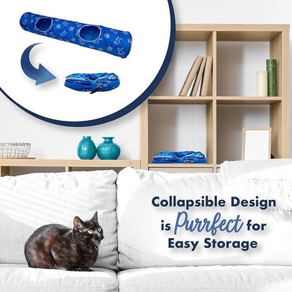 NFL Detroit Lions Cat Tunnel Tube Toy with Plush Football Catnip and Feathers Collapsible Tunnel for Cats to Play, Peek and Hide, Sporty &amp; Fun Cat Tunnel Toy with Team Logo All-Over Design!