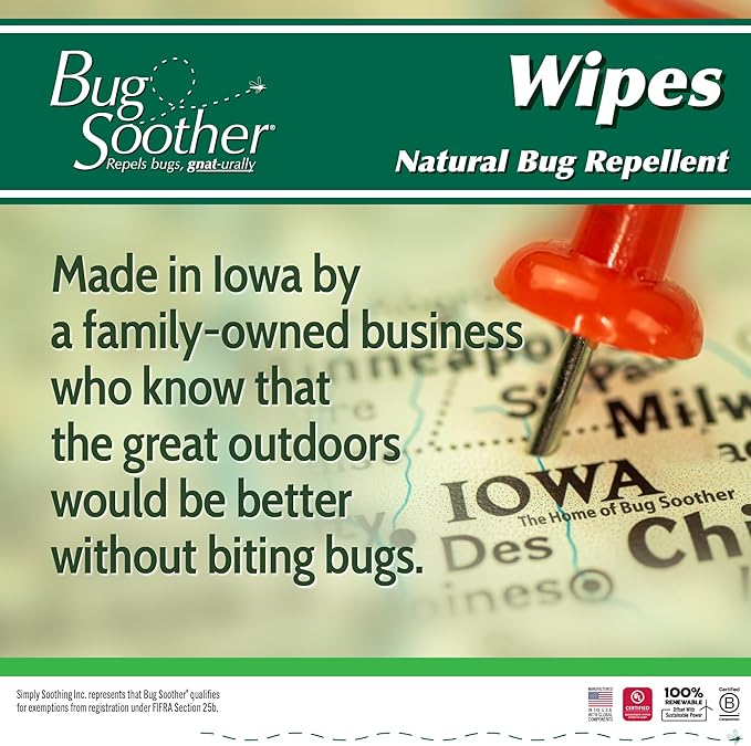 Bug Soother Wipes (100 ct) - Natural Insect, Gnat and Mosquito Repellent &amp; Deterrent - 100% DEET-Free Safe Bug Wipes for Adults, Kids, &amp; Pets - Made in USA