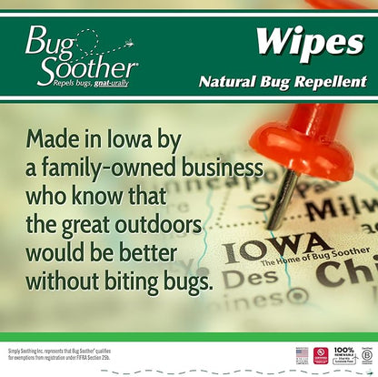 Bug Soother Wipes (100 ct) - Natural Insect, Gnat and Mosquito Repellent &amp; Deterrent - 100% DEET-Free Safe Bug Wipes for Adults, Kids, &amp; Pets - Made in USA