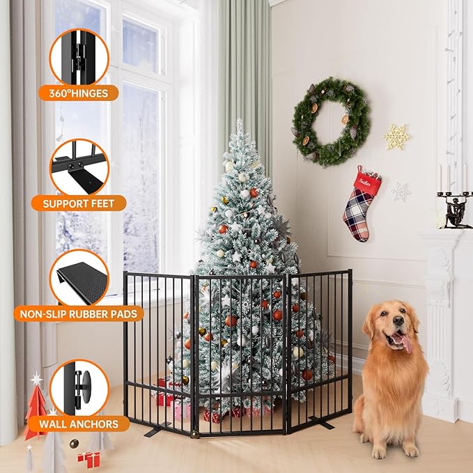 Full Metal Freestanding Dog Gate with Door, 36&