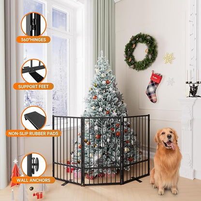 Full Metal Freestanding Dog Gate with Door, 36&