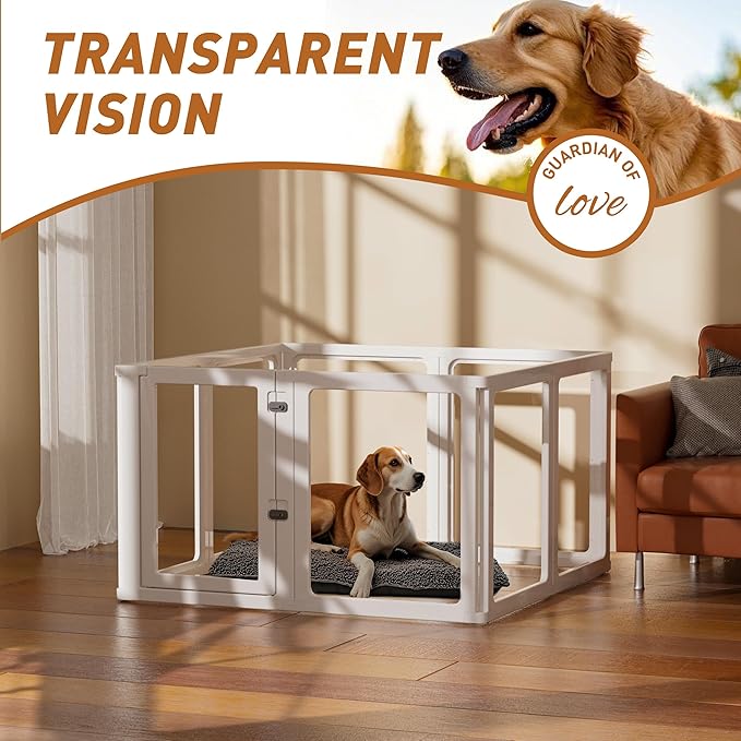 Citylife Clear Acrylic Plastic Dog Playpen Indoor,for Puppy Cat Rabbit Ferret Transparent Pet Pen,Easy Assemble Whelping Crate Kennel Cage Enclosure for Small &amp; Medium Dogs 8 Panels