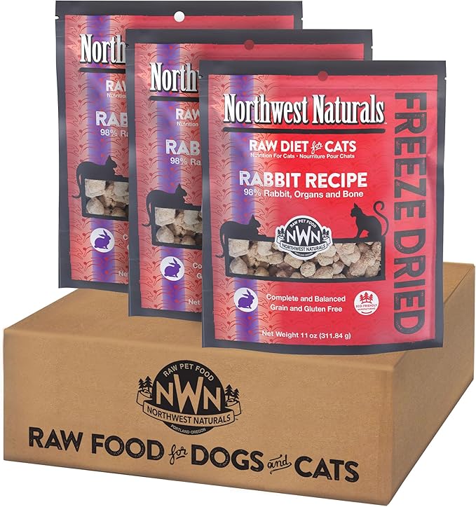 Northwest Naturals Freeze-Dried Rabbit Cat &amp; Kitten Food – Bite-Sized Nibbles – Healthy, Limited, Human-Grade Ingredients, All-Natural, High-Protein Raw Diet – Complete &amp; Balanced – 11 oz (Pack of 3)