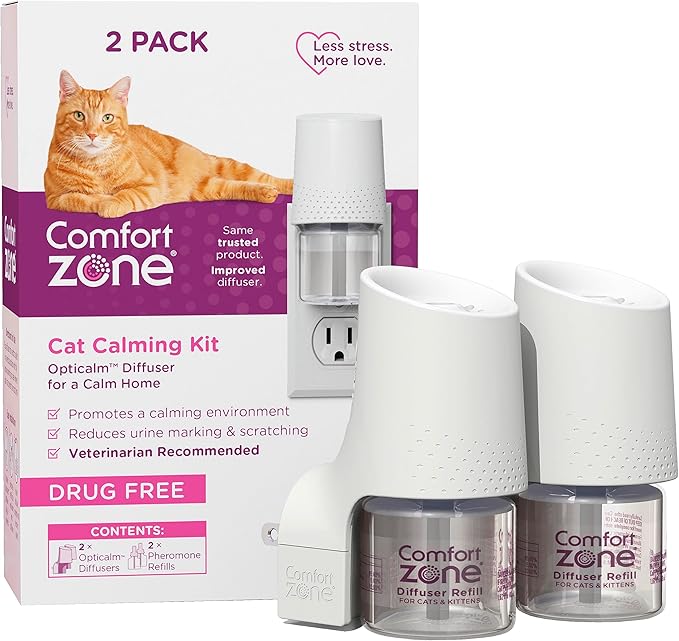 Comfort Zone Savings Kit: 2 Cat Calming Diffusers &amp; 2 Refills; Cat Pheromones Help Anxiety; Reduce Stress, Urine Marking, Scratching