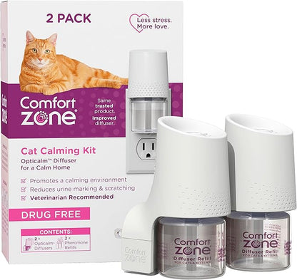 Comfort Zone Savings Kit: 2 Cat Calming Diffusers &amp; 2 Refills; Cat Pheromones Help Anxiety; Reduce Stress, Urine Marking, Scratching
