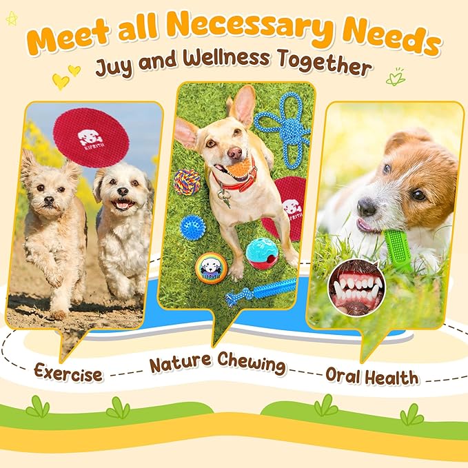 KIPRITII 25 Pack Various Puppy Dog Toys for Teething, Entertainment &amp; Interaction, Puppy Chew Toys Pack with Rope Toy, Treat Balls and Dog Squeaky Toys for Puppies &amp; Small Dogs