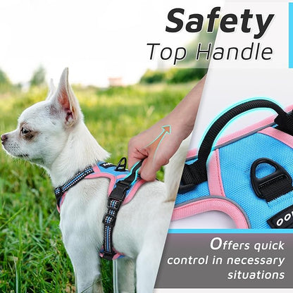 Eagloo Small Dog Harness No Pull, Service Vest with Reflective Strips and Control Handle, Adjustable and Comfortable for Walking, No Choke Pet Harness with 2 Metal Rings, Pink &amp; Blue, XS