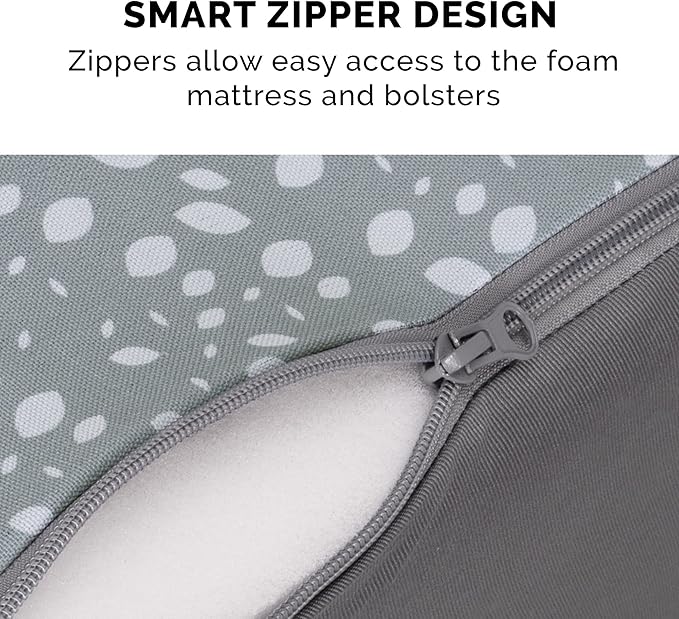 Furhaven Cooling Gel Dog Bed for Large/Medium Dogs w/ Removable Bolsters &amp; Washable Cover, For Dogs Up to 55 lbs - Plush &amp; Almond Print L Shaped Chaise - Gray Almonds, Large