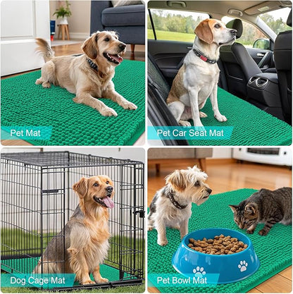 OLANLY Dog Door Mat for Muddy Paws 30x20, Absorbs Moisture and Dirt, Absorbent Non-Slip Washable Doormat, Quick Dry Chenille Mud Mat, Entry Indoor Entryway Carpet for Inside Floor, Emerald Green