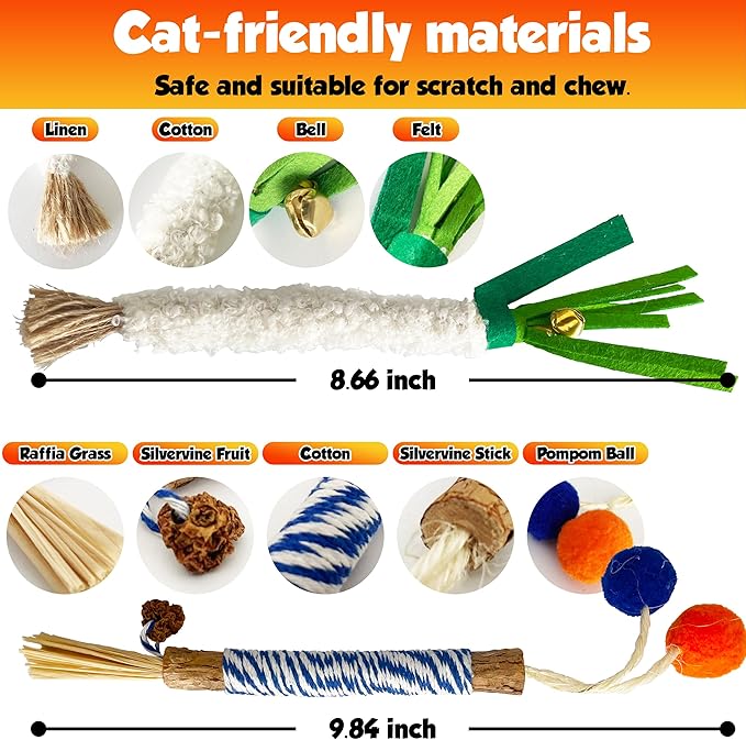 Catnip 6PCS Chew Stick with Wrapped Cotton Rope – Natural Dental Care Cat Toy for Teeth Cleaning &amp; Gum Health, Satisfies Chewing Instincts, Safe &amp; Long-Lasting Kitten Teething Toy