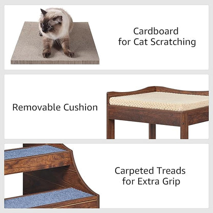 unipaws Pet Bunk Bed with Removable Step for Dogs and Cats, Multi-Level Bed Window Perch Seat Platform with Cushion and Cat Scratch Pad, Indoor Use