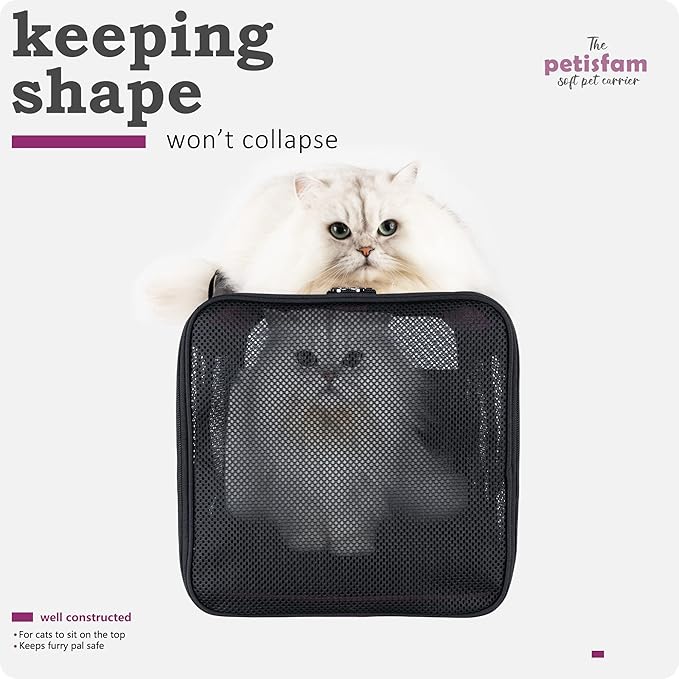 petisfam Soft Pet Carrier for Large and Medium Cats, 2 Kitties, Small Dogs. Easy to Get Cat in, Great for Cats That Don&