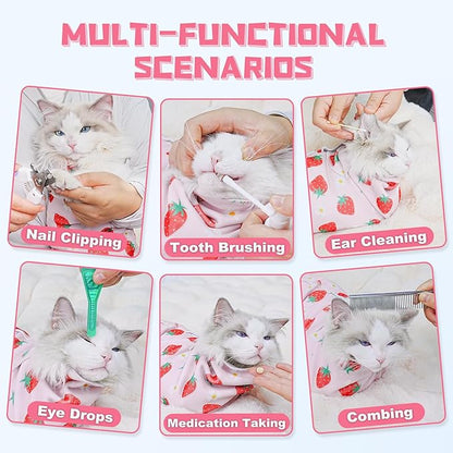 Supet Cat Grooming Wrap for Cutting Nails, 2025 Self-Adherent Cat Wrap, Anti-Escape Calming Cat Swaddle Wrap for Medicine, Nail Clipping, Teeth Brushing, Ear Cleaning
