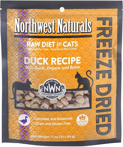 Northwest Naturals Freeze-Dried Duck Cat &amp; Kitten Food, Grain-Free, Bite-Sized Nibbles. Healthy, Limited, Human-Grade Ingredients, Complete &amp; Balanced, All-Natural, High-Protein Diet, USA Made, 11 oz