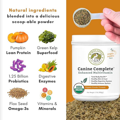 Wholistic Pet Organics Canine Complete - Dog Multivitamin Powder - 2 Lb - Daily Dog Vitamins and Supplements for Homemade Food - Immune System, Skin, Coat &amp; Overall Health - Small and Large Breed