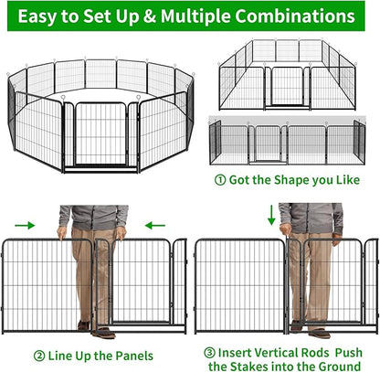 Dog Playpen Outdoor Extra Wide 16 Panels Heavy Duty Dog Fence 32" Height Anti-Rust with Doors Portable for RV Camping Yard, Total 42FT, 140 Sq.ft, Snowy Black