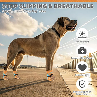 KOOLTAIL Dog Socks for Hot Pavement, Summer Breathable Dog Socks to Prevent Licking Paws, Non Slip Pet Boots&amp;Paw Protectors for Hardwood Floor,Grippy Shoes for Small Medium Large Senior Dogs,Orange XS