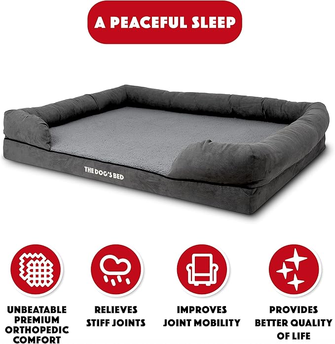 The Dog’s Bed Medium Support Memory Foam Dog Bed XXL Plush Grey 51.5x39, Pain Relief: Arthritis, Hip &amp; Elbow Dysplasia, Supportive, Calming, Waterproof Washable Cover,Veterinary-Approved