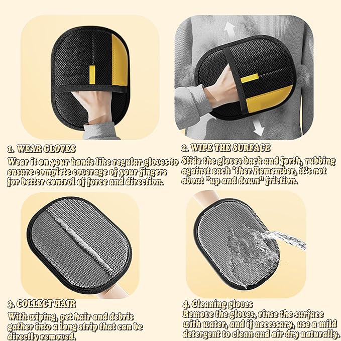 Pet Hair Removal Glove, Self Cleaning Pet Flea Comb Grooming Brush &amp; Cat Brush - 3-in-1 Electrostatic Gloves Pet Hair Remover for Furniture, Clothes, Bedding