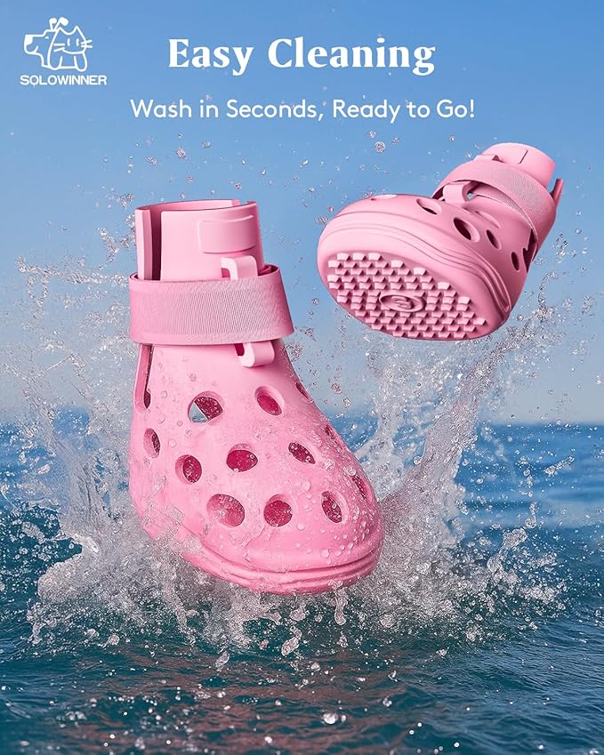 Dog Shoes for Hot Pavement, Breathable Dog Boots Paw Protectors with Adjustable Straps &amp; Non-Slip Sole, Easy On &amp; Off, Waterproof, Easy-Cleaning (Pink, L)