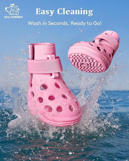 Dog Shoes for Hot Pavement, Breathable Dog Boots Paw Protectors with Adjustable Straps &amp; Non-Slip Sole, Easy On &amp; Off, Waterproof, Easy-Cleaning (Pink, L)