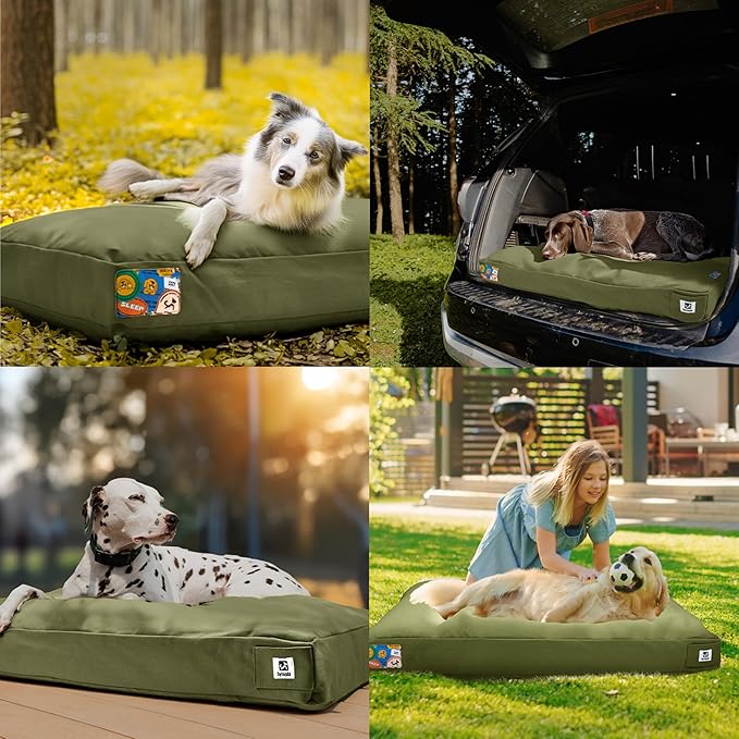 Sytopia 36-Inch Canvas Outdoor Dog Bed, Waterproof &amp; Washable with Removable Cover, Ideal for Medium &amp; Large Dogs, Chew-Proof Great for Indoor, Outdoor, Crate, or Patio Use (Green)