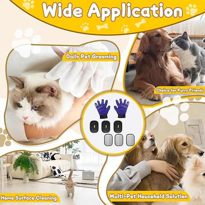 8 Pcs Pet Grooming Gloves for Shedding – 6x Reusable Cat &amp; Dog Hair Removal Gloves+ 1 Pair 2-in-1 Deshedding Brush &amp; Massage Mitt – Safe for Dogs &amp; Cats, Efficient (Blue)