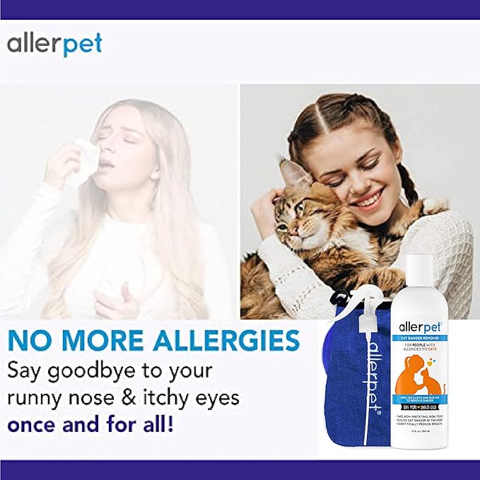 Allerpet Aloe Vera Free Cat Dander Remover - Pet Dander Allergy Relief, Natural &amp; Safe Allergy Relief for Cats and Humans, Soothing Chamomile &amp; Rosemary, Made in USA (12 oz)