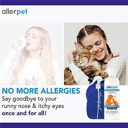 Allerpet Aloe Vera Free Cat Dander Remover - Pet Dander Allergy Relief, Natural &amp; Safe Allergy Relief for Cats and Humans, Soothing Chamomile &amp; Rosemary, Made in USA (12 oz)