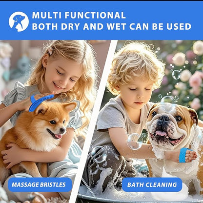 Ultra-Soft Pet Grooming Brush with Adjustable Ring - Ideal for Dogs &amp; Cats of All Hair Types - Bath, Shower &amp; Massage Tool (Blue, 1-Pack)