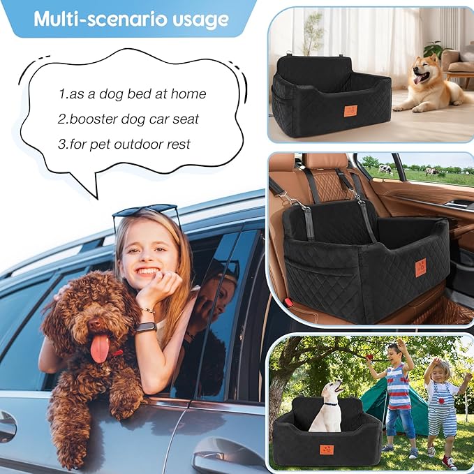Dog Car Seat for Medium/Large Dogs,Dog Booster Seat for Dog Under 50lbs or 2 Small Dogs, Detachable and Washable Pet Car Seat,Multi-Functional Travel Dog Bed &amp; Dog Sofa(Black)