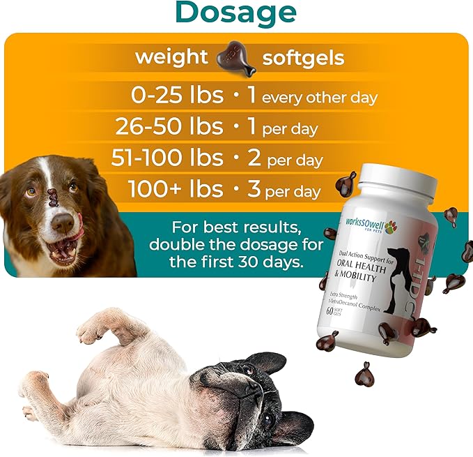 1TDC WorksSoWell Dual Action Joint Supplement for Dogs &amp; Cats - Hip and Joint Supplement for Large Breed &amp; Small Breed - Also Great for Oral Health - Muscle &amp; Stamina Recovery &amp; Arthritis - 60ct