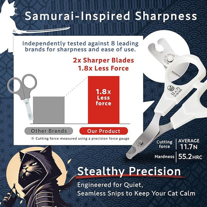 Samurai-Grade Cat Nail Clippers | Vet Recommended | Sharper, Quieter &amp; Safer | Precision Blade for Stress-Free Grooming | Non-Slip Grip | Lifetime Durability | Made in Japan