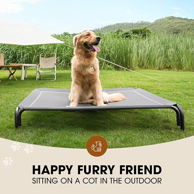 Elevated Dog Bed, Raised Outdoor Dog Bed for Large Sized Dog, Portable Cooling Pet Cot with Breathable &amp; Washable Mesh, Indoor &amp; Outdoor Pet Hammock with Skid-Resistant Feet.