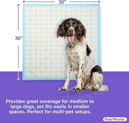 PETSWORLD Giant Dog Potty Pads, Odor-Eliminating, 36" x 36", Ultra Absorbent 5-Layer Leak-Proof Training Pads for Dogs &amp; Cats (36x36 Health Indicating, 50 Count)