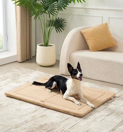 Made4Pets Dog Crate Pad Bed for Large Dogs, Washable &amp; Reversible, Anti-Slip Kennel Mat for Cozy Sleeping, Soft Fluffy Dog Bed for Indoor &amp; Outdoor Use, 44"x32", Khaki