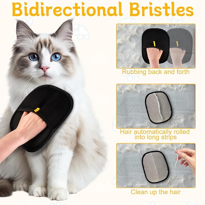 3 PCS Pet Hair Remover Electrostatic Gloves, Pet Hair Removal Gloves, Reusable Cat &amp; Dog Hair Remover for Couch, Furniture, Carpet, Car Seat, Animal Fur Removal Tool, Cat Grooming Gloves