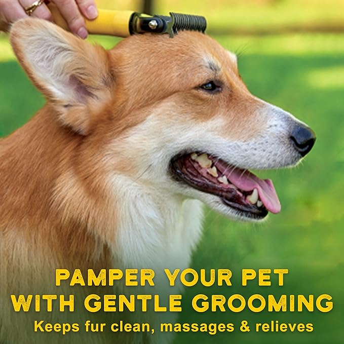 Deshedding Dog Brush - Double-Sided Pet Hair Remover for Cats &amp; Dogs - Yellow Undercoat Grooming Rake for Shedding and Dematting