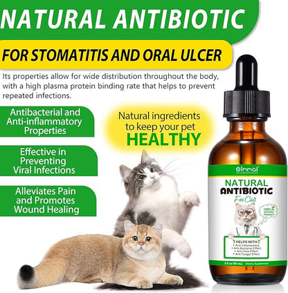 2PACK Antibiotics for Cats, Cats Antibiotics for Injections, Natural antibiotic for Cat Immune &amp; Allergy Relief, Cough Relief, Yeast Injection, UTI Treatments, Cat Antibiotic Supplement Drops, 2*60ML