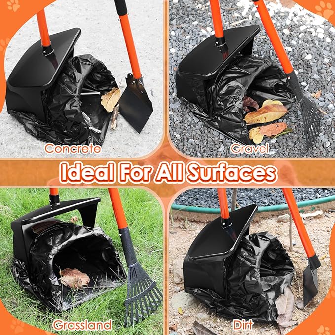 SlowTon Dog Pooper Scooper - 37.4" Long Handle Adjustable Metal Swivel Bin &amp; Rake &amp; Spade Kit with 20 Waste Bags, Portable Pooper Scooper for Gravel Lawn Grass, Suit for Small Medium Large Dog