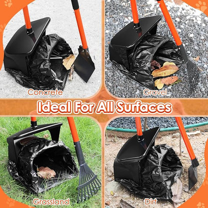 SlowTon Dog Pooper Scooper - 37.4" Long Handle Adjustable Metal Swivel Bin &amp; Rake &amp; Spade Kit with 20 Waste Bags, Portable Pooper Scooper for Gravel Lawn Grass, Suit for Small Medium Large Dog