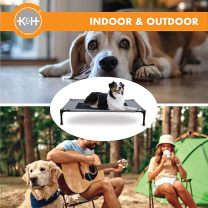 K&amp;H Pet Products Outdoor Elevated Dog Cot, Breathable Cooling Elevated Cot Hammock Pet Bed for Large Dogs, Washable Mesh Cover, Raised Metal Frame, Collapsible, Portable - Large 42 X 30in Gray