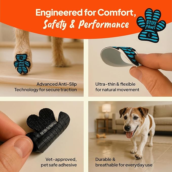 Anti-Slip Paw Grips – Non-Slip Dog Paw Traction Pads for Senior &amp; Injured Dogs, Prevents Slipping on Hardwood &amp; Tile Floors, Strong Adhesive, 24 Pcs (Sizes S-XXL)