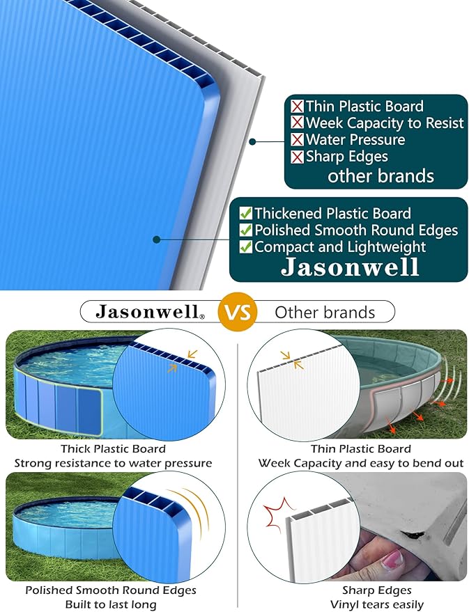 Jasonwell Foldable Dog Pool Collapsible Hard Plastic Swimming Pool Portable Kiddie &amp; Pet Pool Doggie Wading Bath Tub for Puppy Small Medium Large Dogs Cats and Kids 63"