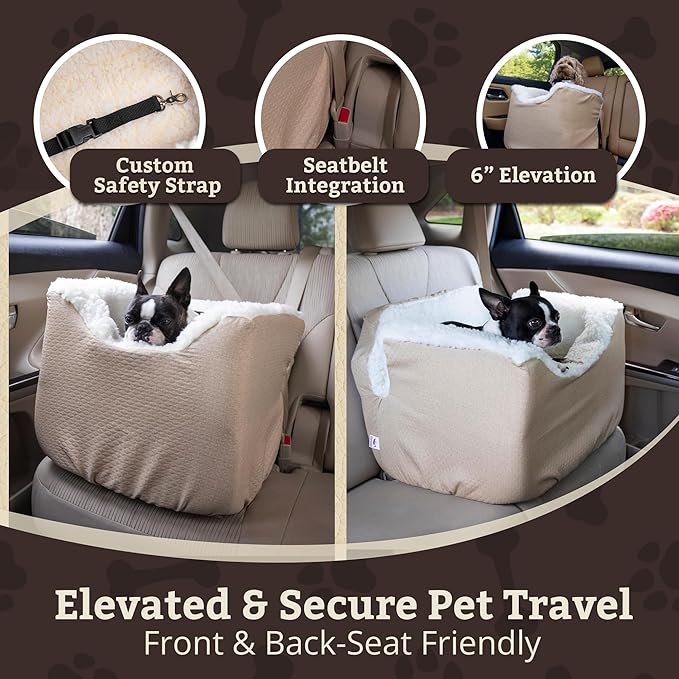 Snoozer Lookout I Car Seat - Dog Car Seats for Small Dogs, Puppy Booster Bed for Small &amp; Medium Sized Pets Up to 25 Lbs, Elevated, Washable - Medium, Birch Diamond
