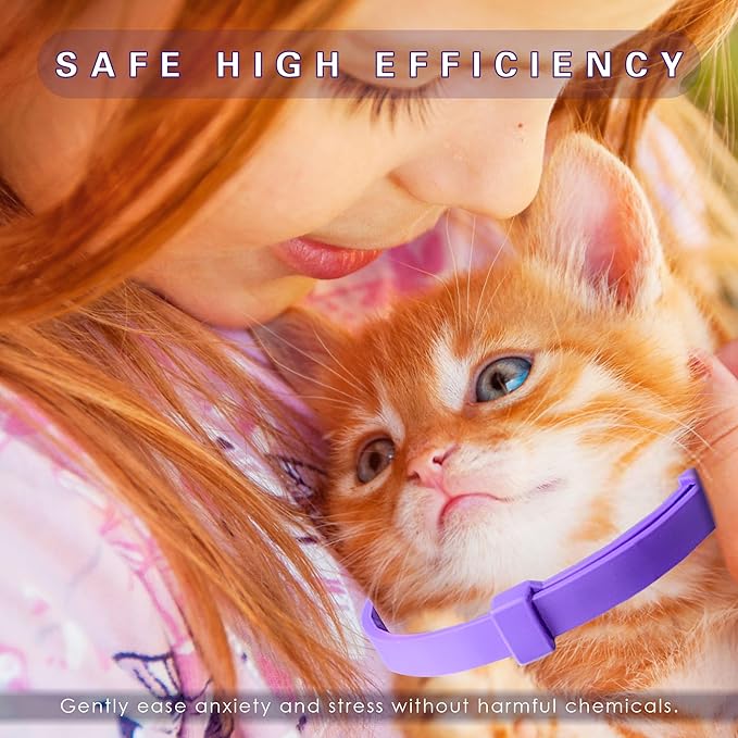 Simnice Calming Collar for Cats - 4 Pack, Cat Calming Collar, Adjustable Cat Pheromone Collars for Anxiety &amp; Stress Relief, Efficient and Comfort (Purple)