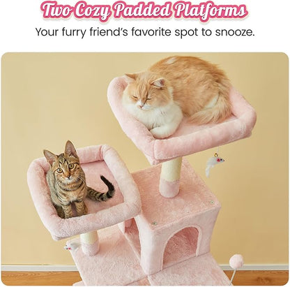 MWPO 70.1-Inch Pink Large Cat Tree, Multi-Level Tall Cat Tower for Indoor Cats, Plush Cat Condo with Big Padded Perches, Sisal-Covered Scratching Posts, Hammock, Toys for Kittens &amp; Cats